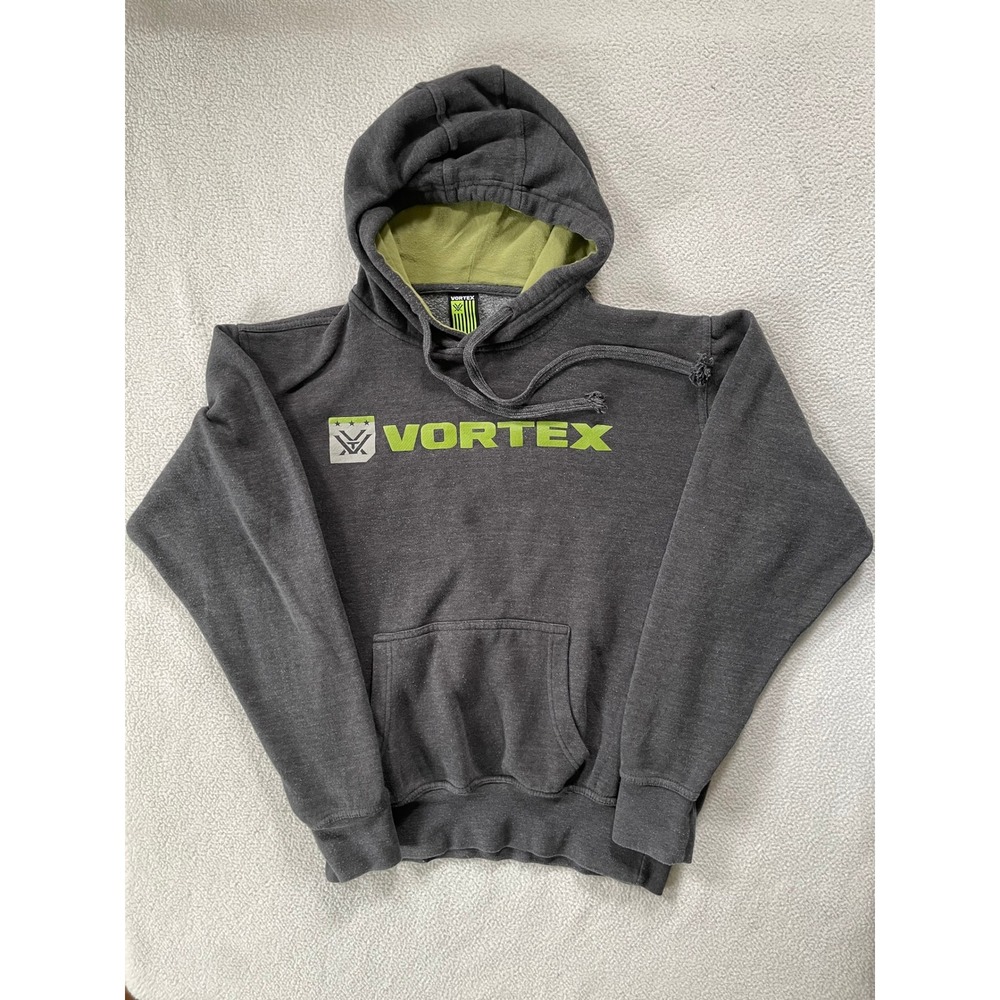 Vortex Optics Mens Medium Hoodie Gray Lime Green Logo Pullover Sweatshirt Hunt